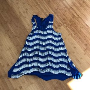 Sequin and blue striped racerback blouse